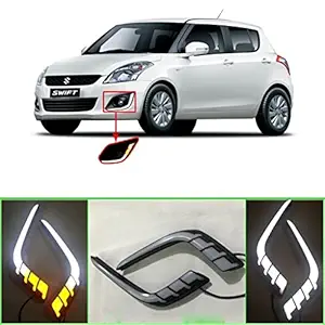 AutoMoto Imported Front Bumper Light With Yellow Turn Signal Light Daytime Running Light Fog Light DRL with Indicator for Maruti Suzuki Swift 2015 to 2017 and Above (Set of 2)