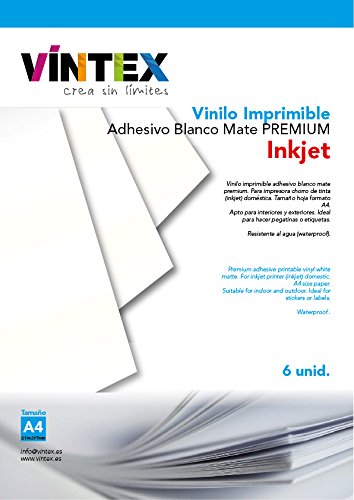 Vinilo Imprimible Blanco Mate inkjet 6 hojas A4