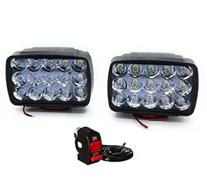 AUTOPOWERZ ABS Plastic LED Fog Lights for Bikes and Cars High Power, Heavy clamp and Strong (15 LED Pair with Switch)