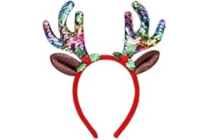 Caprilite Girls Adults Sequin Headband Reindeer Antlers Christmas Deer Ears Headbopper (Rainbow)