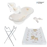 GoFuture Babybadewanne Luxus mit Stöpsel Set 3 Teilig - Badewanne 102cm Badesitz Ständer Wickelunterlage