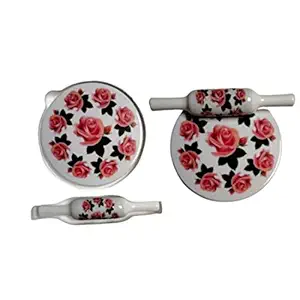 SIRAAJ&SONS Marble Roti Roller/Chakla-Belan/Rolling Board |Printed Glossy Enamel White Board Marble Wooden Rolling Pin Non Toxic Chakla Belan Phulka Maker|(Pack of 2) (Unique)