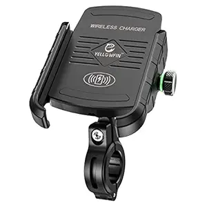 Yellowfin Waterproof Bike/Motorcycle/Scooter Mobile Phone Holder Mount with Fast 15 W Wireless Charger & 360� Rotation, for Maps and GPS Navigation (Black, Jaw Grip with Wireless Charger)