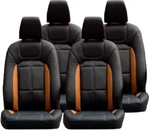 Khushal Leatherite Car Seat Covers Designer Front and Back Seat Cover Set for Maruti Swift Dzire Black/Orange 2015 to 2018 Back SEAT are ARM Rest