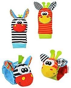 SMTF Cute Animal Soft Baby Socks Toys Wrist Rattles and Foot Finders for Fun Reindeer Set 4PCS (style 2)