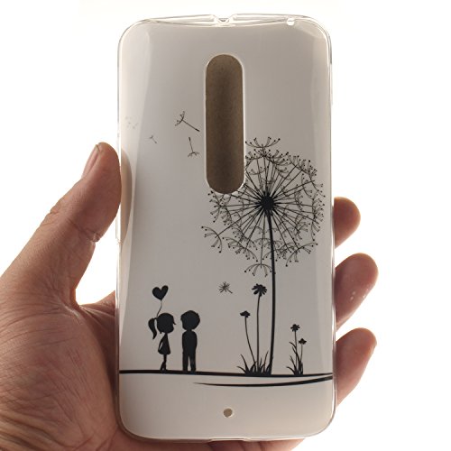 Moto X Play Hülle,Moto X Play Case [Scratch-Resistant] , Cozy Hut Moto X Play Ultra Slim Perfect Fit Schwarz Dandelion Paar Design Muster Malerei TPU Clear Transparent Protective back Hülle Hüllen Beschützer Haut Case Tasche Schutz Etui Schutzhüllen Hülle Case for Motorola Moto X Play – Löwenzahn Paar - 4