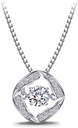 T400 Jewelers Fashion Women 925 Sterling Silver Swarovski Zirconia Crystal Pendant Necklace, Square 18"