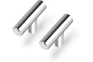 Probrico 20 - Pack | tiroirs 2 pouces, acier inoxydable, armoire chromée polie, trou unique, poignée ronde en T, quincaillerie de meubles