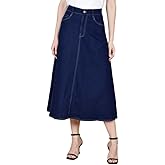 Codaisy Long Blue Denim Skirt for Women, Zip Fly Western Jeans Skirt