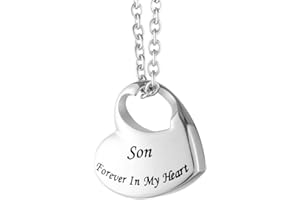 MCJKP Cremation Jewellery Urn Necklace for Ashes Forever in My Heart Carved Ashes Keepsake Memorial Gifts Pendant Name Necklace Urns for Human Ashes Dad Mum Son Brother Husband