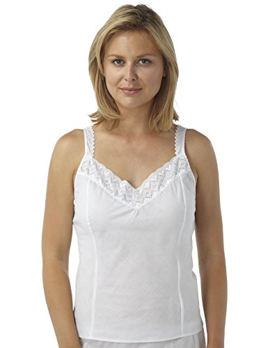 2 Pack Womens/Ladies Underwear White Camisole Vest Polycotton With Lace Detailing, 12/14