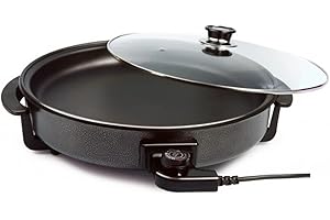 RESAES RESISTANT AND AESTHETIC Paellera Multifunzione Elettrica 1500 W - Padella elettrica, Pizza Pan con Rivestimento Antiaderente, Pentola con termostato regolabile, Coperchio in vetro, Manici, Diametro 42 cm e Facile da pulire