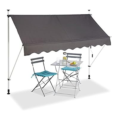 Relaxdays Store Balcon, Manivelle, Hauteur Réglable, Résistant UV, Polyester, Acier, Embouts, 250 x 120 cm, Gris