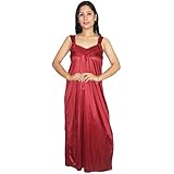 Indiatrendzs Women Nighty Satin Maroon 2 Pc Set Of Sexy Nighty & Over Coat Chest: Up to 38"