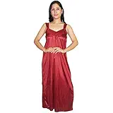 Indiatrendzs Women Nighty Satin Maroon 2 Pc Set Of Sexy Nighty & Over Coat Chest: Up to 38"