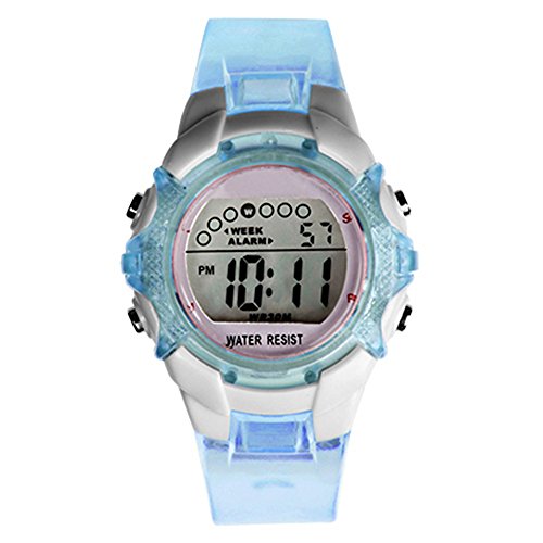 Mädchen LED Quarz Alarm Datum Wasserdicht Sport Digitale Armbanduhr – Blau
