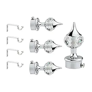 VVIYA Stainless Steel Curtain Bracket Finials /Holders for Window/Door with Support (Silver Pack of 4)