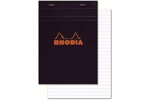 RHODIA 126009C - Bloc-Notes Agrafé N°12 Black - Ligné - 8,5 x 12 cm - 80 Feuillets Détachables - Papier Clairefontaine Blanc 80 g/m² - Couverture en Carte Enduite Souple, Résistante et Imperméable