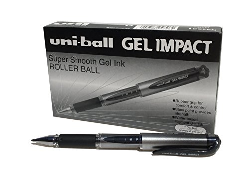 Uni-Ball Signo Broad Stylo à bille Pointe large Encre gel Noire Corps avec grip + capuchon Lot de 12