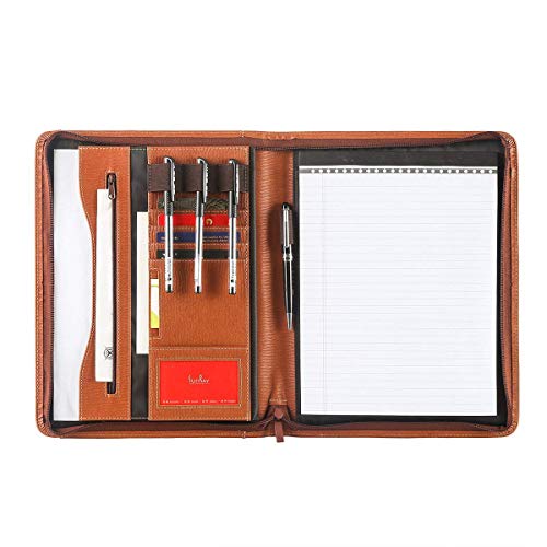 Leathario Carpeta de Conferencias Organizadora Personal de Viaje Portafolio de A4 Documentos con Cierre de Cremallera con Panel de Escritura