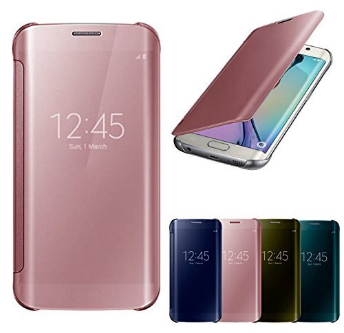 CARYYCY Lujo Elegante Purpurina Smart Flip Ultra Slim Vista Galvanizado Espejo Duro Claro Transparente Tel  fono Carcasa Para Samsung Galaxy S6 Edge  Rosegold 