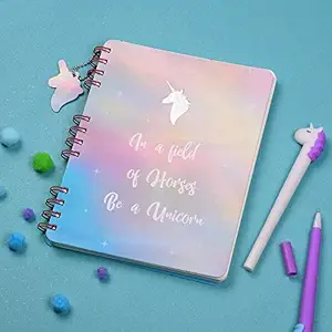 Doodle Unicorn Wiro Bound Spiral Notebook Diary with Bookmark Dangler (A5,160 Ruled Pages, 80GSM, Multicolor)