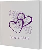 G&auml;stebuch Hochzeit "Herzen", lila - romantisches G&auml;stebuch zur Hochzeit mit lila Herzmotiven und flieder-farbenen Ranken