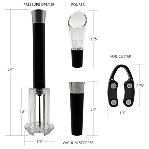 Luftdruck Flaschenöffner, Ankway Wein Korkenzieher Weinflaschenöffner mit Folienschneider, Vakuumverschluss und Weinausgießer (4 in 1) - 2