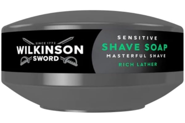 Wilkinson Sword savon à raser pour peaux sensibles. Idéal pour les trousses de toilette des hommes, les kits barbier à la maison, Savon de rasage et bol pour peaux sensibles, lot de 1