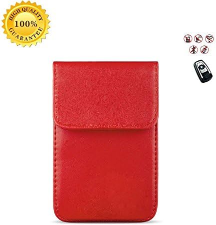 PU leather Car Key Signal Blocker Case, Keyless Entry Fob Guard Signal Blocking and GPS Tracker Shielding Radiation Bag, Antitheft Lock Devices RFID Blocker, Cell Phone Privacy Protection Rectangle Pouch (1Pcs, Red)