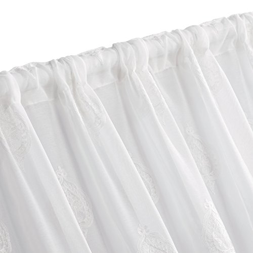 URBAN HABITAT Aria Gardine aus Voile mit Stickerei, Halbtransparenter Stoff, Hochwertiger Ausbrenner mit Transparenten Effekt-Streifen, Feinen Stickerei, Modern und Raffiniert ( 2 Stücke, 147x229cm(BxH)) Elegant Weiß - 4