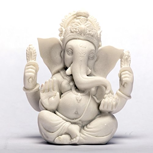 Homesoulb Resin Ganesh Ji Spiritual Showpiece (White, 11.5 x 10.5 x 6 cm)