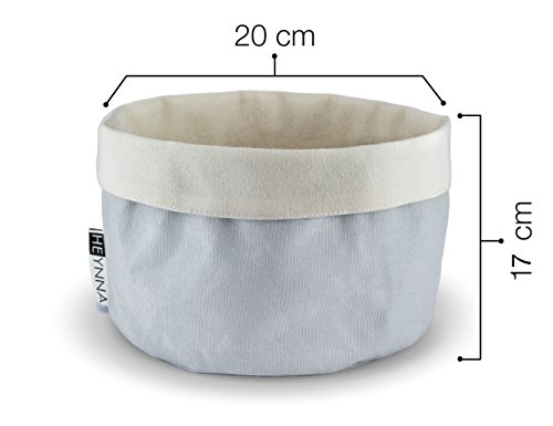 HEYNNA Premium Brotkorb Stoff – Brötchenkorb als Aufbewahrung von Toastbrot, Brötchen, Gebäck und Brot – 100% Baumwolle rund 20cm Ø (grau / creme) - 2