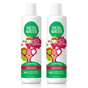 Fresh Monster 2-in-1 Kids Shampoo & Conditioner, Watermelon (2 Pack, 8oz/ea) - Toxin-Free - Sulfate-Free - Paraben-Free - Natural Botanical Extracts - Hypoallergenic - Natural Kid Shampoo