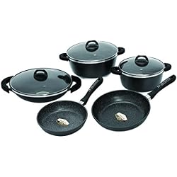 Schumann Professionnel SBA2201400 Black Rock Lot de 14 Pièces Batteries de Cuisine Revêtement/Fonte d'Aluminium Noir