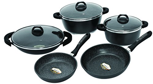 Schumann Professionnel SBA2201400 Black Rock Lot de 14 Pièces Batteries de Cuisine Revêtement/Fonte d'Aluminium Noir