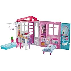 Barbie Mobilier Coffret Maison de Plain-pied à Emporter avec Piscine et Accessoires, Jouet pour Enfant, Fxg54