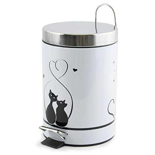 MSV Kosmetikeimer „Katze““ Mülleimer Treteimer Abfalleimer – 3 Liter – mit herausnehmbaren Inneneimer - 5