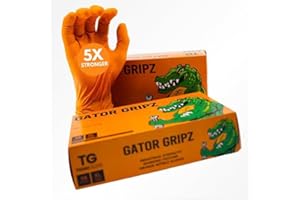 TG TOUGH GLOVE Gator Gripz Nitrile Gloves (Pack Of 50) | Diamond Texture Orange Disposable | Powder & Latex Free | Strong Heavy-Duty