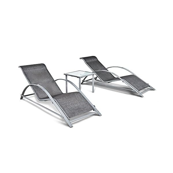 iKayaa 3PCS Patio Chaise Lounge Chair Set Furniture W/ Table Outdoor Sun Lounger Set Textilene + Iron Construction