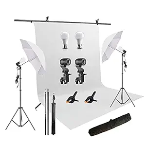 HIFFIN White Screen Backdrop 6x10 ft with 9 ft Stand - 6x9 ft Photography Backdrop with 2 Pcs Spring Clamps, 1PCs Carry Bag (T Shape Kit C2 C1 W & Single Holder Kit M2)