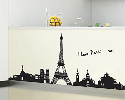 ufengke® Paris Silueta de La Torre Eiffel de La Ciudad Pegatinas de Pared, Sala de Estar Dormitorio Removible Etiquetas de La Pared / Murales