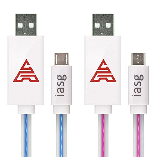 iasg 2xPack LED Lauflicht Micro-USB-Kabel (Weiß und blau/Weiß und rosa)