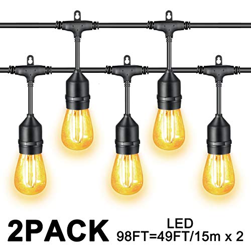 Svater Fairy Lights Light Bulb LED Retro, 2x15 Meters IP65 Waterproof, 2x15 Hanging Socket, 2x15 2W LED Bulbs on Warm White Lighting for Indoor and Outdoor Decoration Garden Wedding