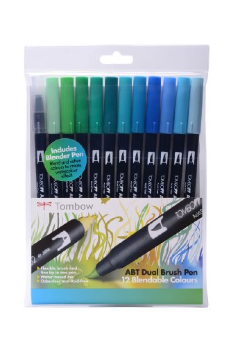 spécifications Tombow ABT Lot de 12 stylos feutre-pinceau double avec mélangeur Couleurs de l'océan