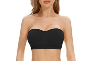 Cavotor Strapless Push Up Bra for Women Bandeau Bra Padded Stay Up Non-Slip Silicone Supportive Strapless Bras for Bigger Bust Non Wired Comfort Bralette
