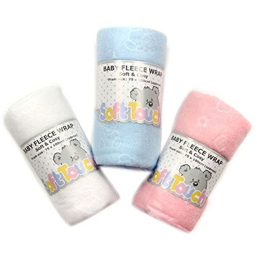 Soft Baby Fleece Wrap Pram Blanket with embossed Teddy Design (Baby Pink)
