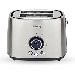 H.Koenig Grille Pain Toaster 2 Tranches TOS8 Fentes larges Inox, 9 Niveaux de brunissage, Décongélation, Rapide et uniforme, Minuterie numérique, Remontée extra-haute, Nettoyage facile, 1000W