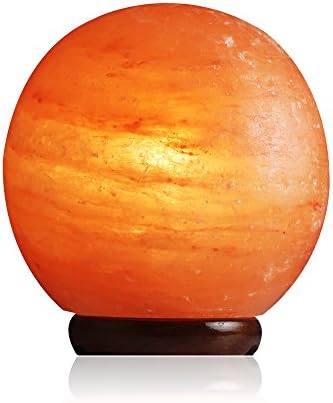 Salt Kingdom Himalayan Natural Globe Shape Crystal Rock Night Light Salt Lamp Ionic Air Purifier, Decorative Genuine Wood Base with Cord, UK Plug Electric Wire, Light Bulb