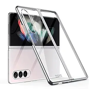 Midkart Electroplating Frame Thin Hard Case Compatible with Samsung Galaxy Z Fold 3 with Camera and Full Body Protection Cover, Transparent with Silver Border
